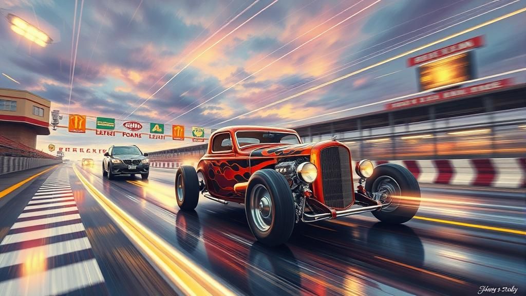 Hot Rod Race in Surreal 1960s Watercolor Dream
