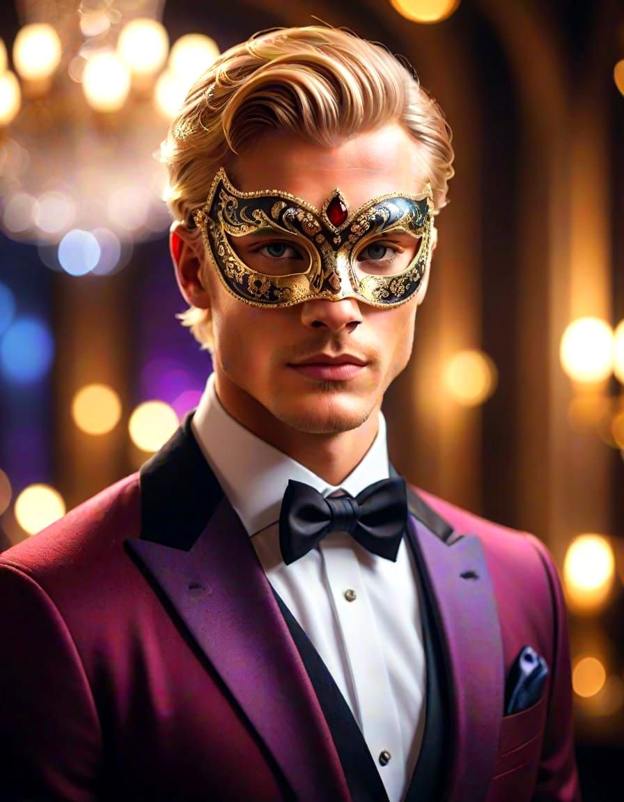 Elegant Masquerade Ball Groom in Burgundy Tuxedo