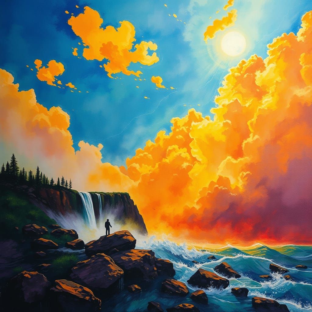 Batik Stormy Shoreline in Fluorescent Hues