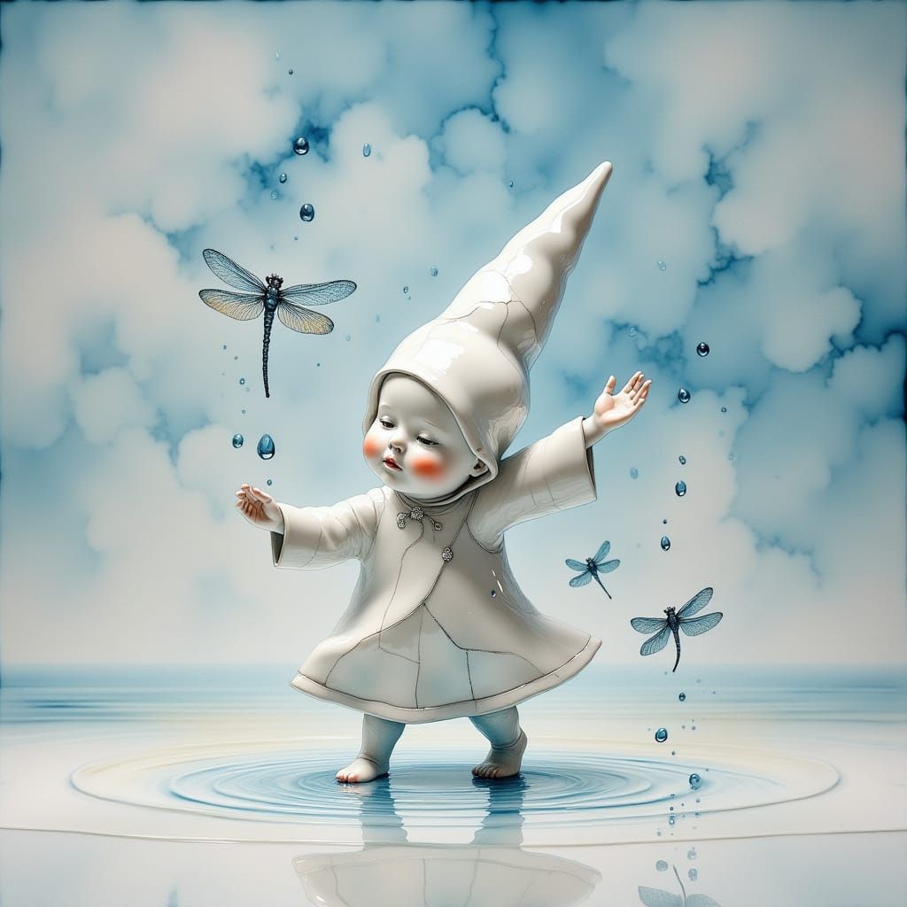 Delicate Porcelain Gnome in Elegant Dance