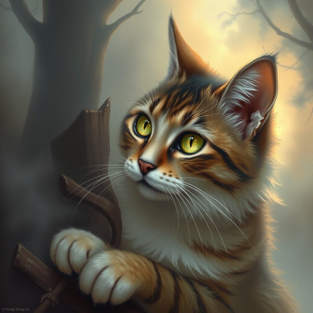 Celestial Feline Encounter in Dreamlike Whimsy