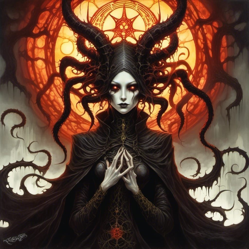 Eerie Mansion with Cultists in Dark Fantasy Style