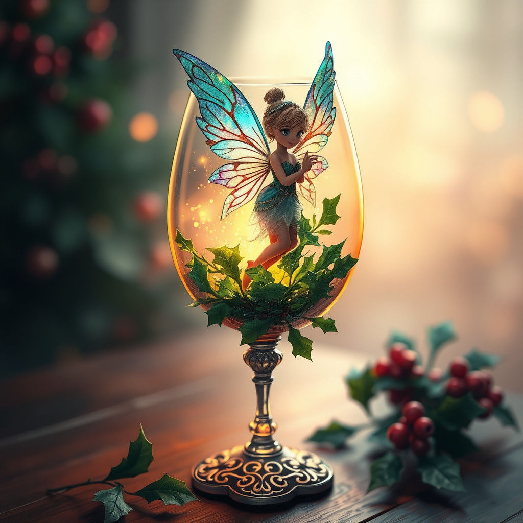Christmas Fairy in Wine Glass: Surreal Digital Art