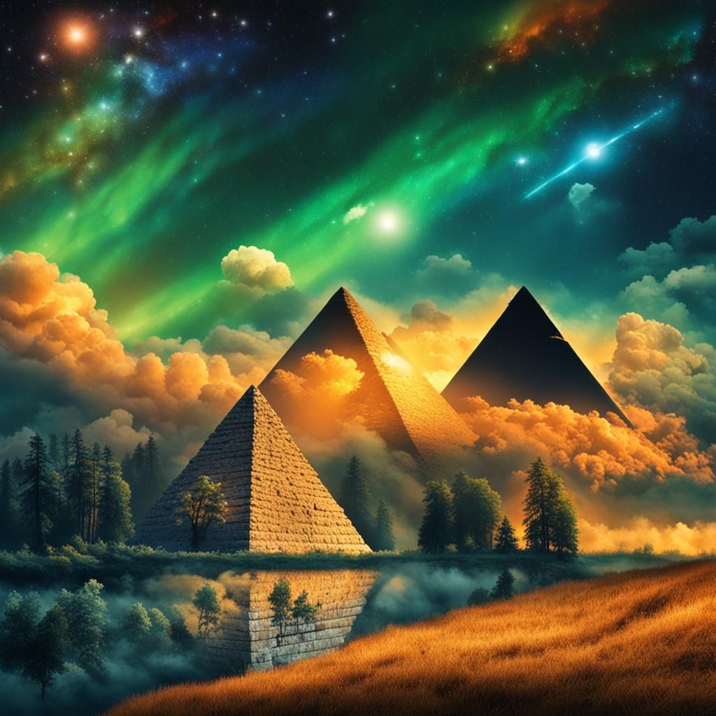 Liquid Gold Sea Under Aurora-Filled Galaxy