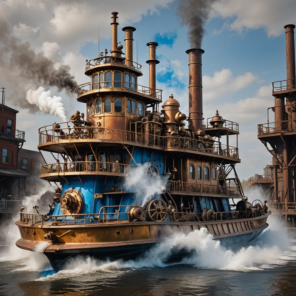 Steampunk Paddleboat with Rusty Gold Metal Finish