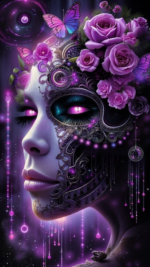 Surreal Double Exposure Portrait of Tuxedo Cat and Sugar Sku...