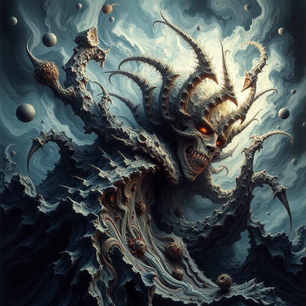 Surreal Cubist Nightmare Vision in Abstract Fractal Style