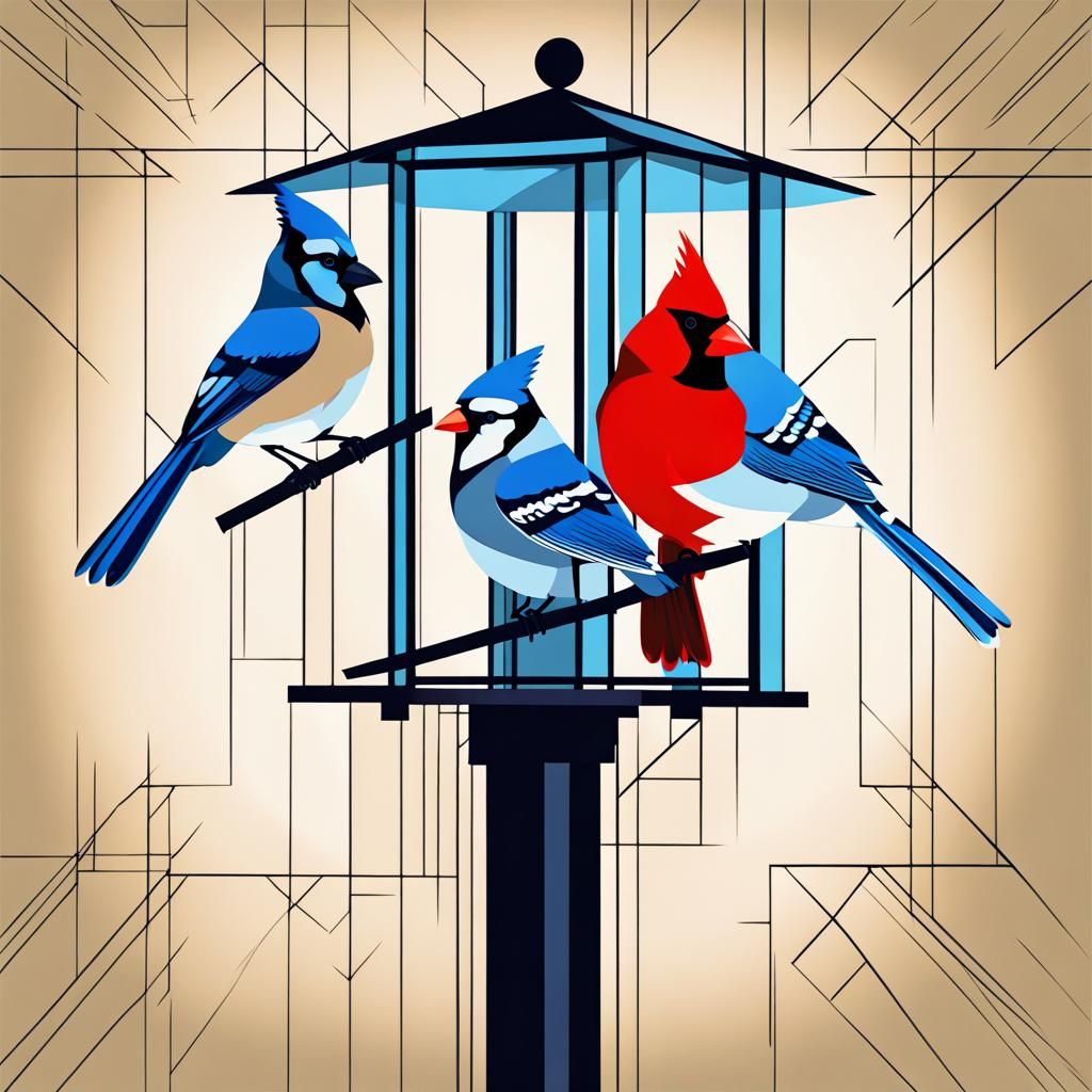 Cardinal and Blue Jay Pop Art in Winter