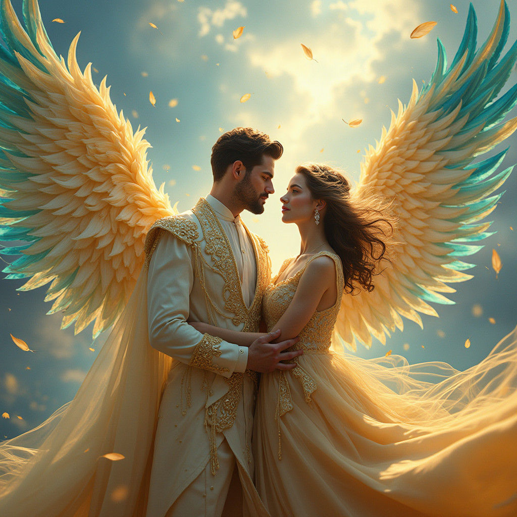 Majestic Couple Blessed by Golden and Azure Feathers