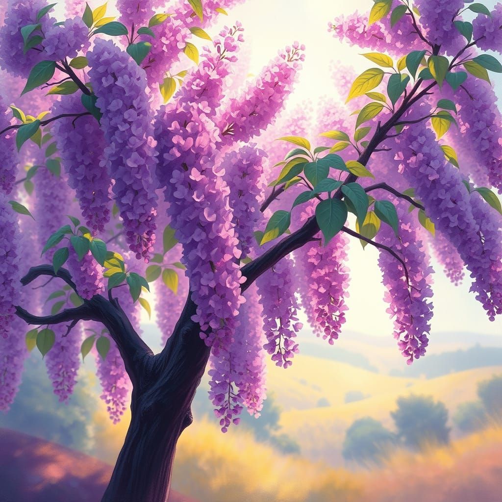 Lilac Tree in Full Bloom in Whimsical French Impressionist S...