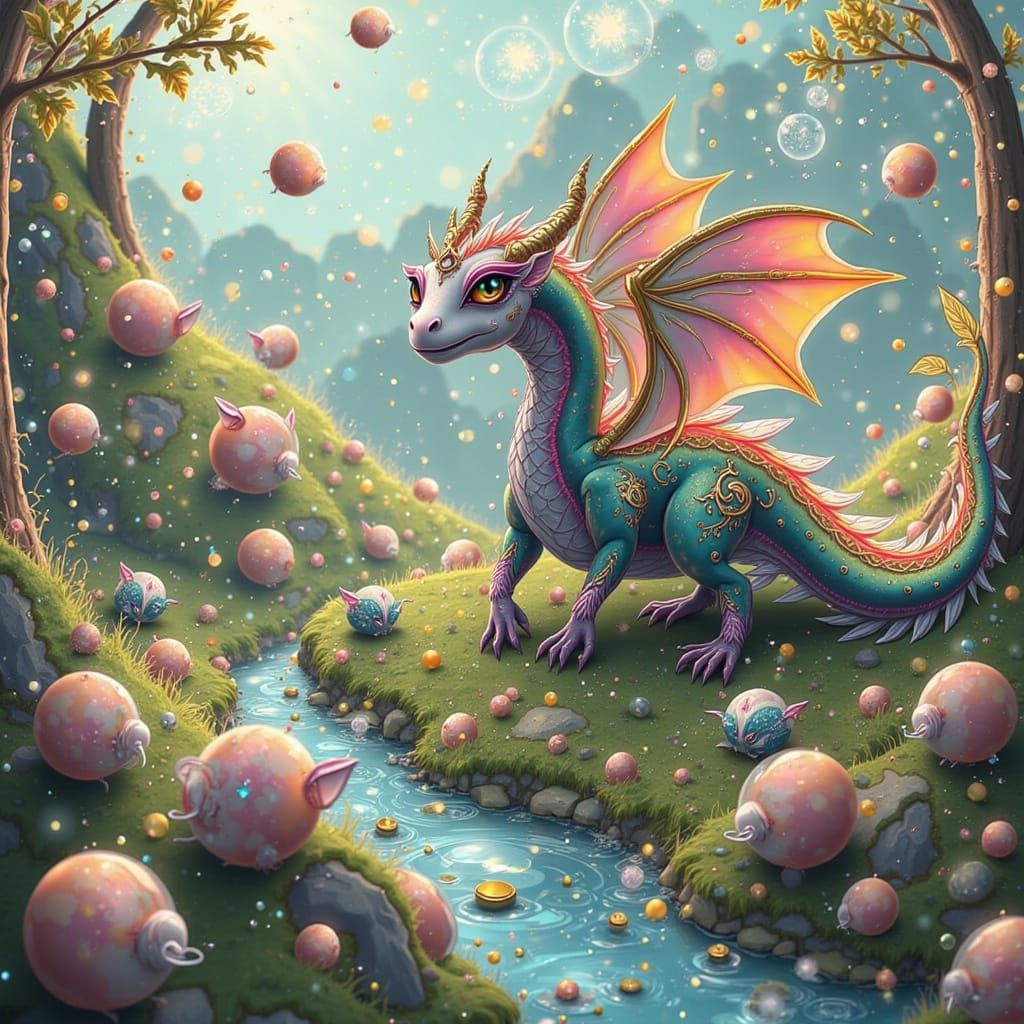 Whimsical Dragon Explores Fantastical Realm with Fluffy Crit...