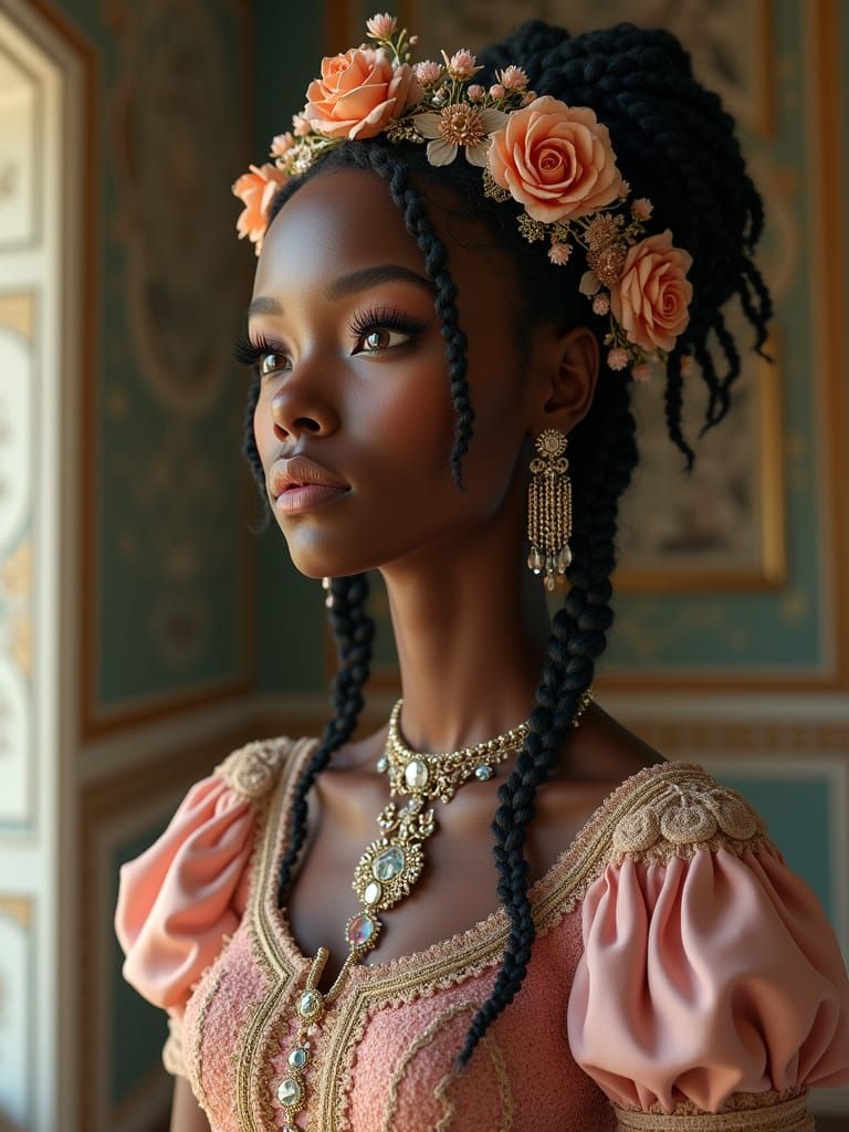 Ethereal Rococo Portrait of a 19th Century German African Wo...