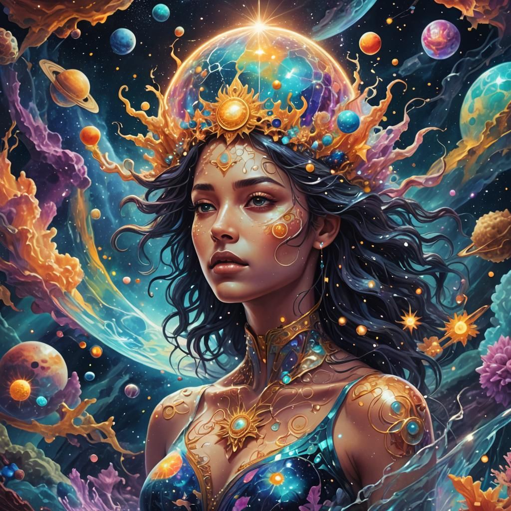 Astral Cosmic Hologram in Vibrant Mixed Media