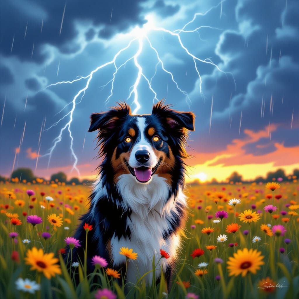 Border Collie Commands a Storm in Realism Style