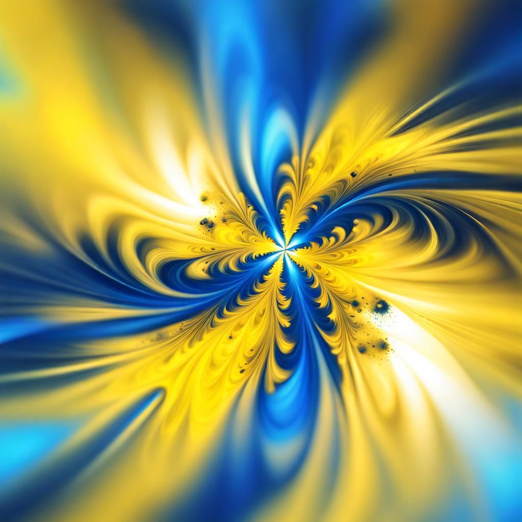 Vibrant Fractal Splash Art in Yellow and Blue