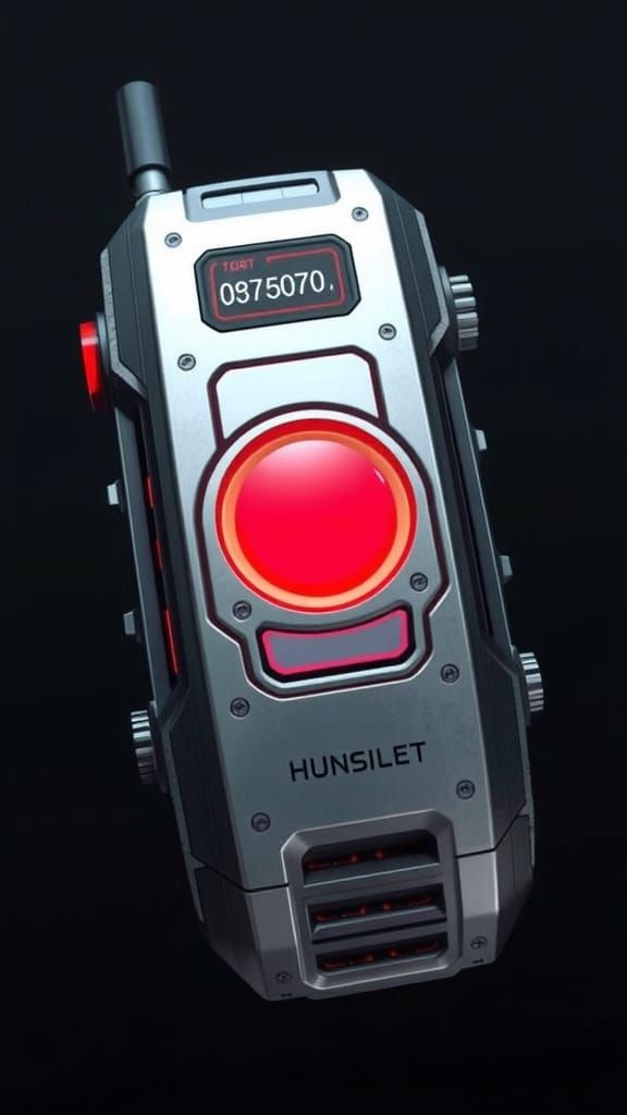 Futuristic Handheld Device with Big Red Button