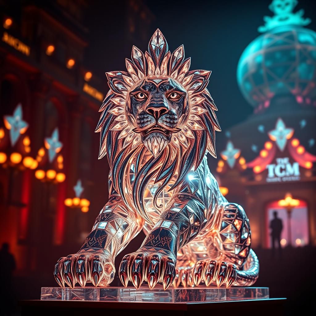 Diamond Lion Sculpture in Futuristic Style