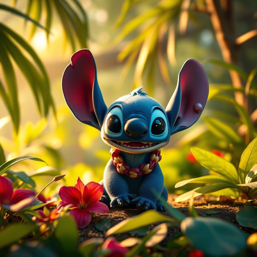 Live-Action Stitch in Lush Hawaiian Setting