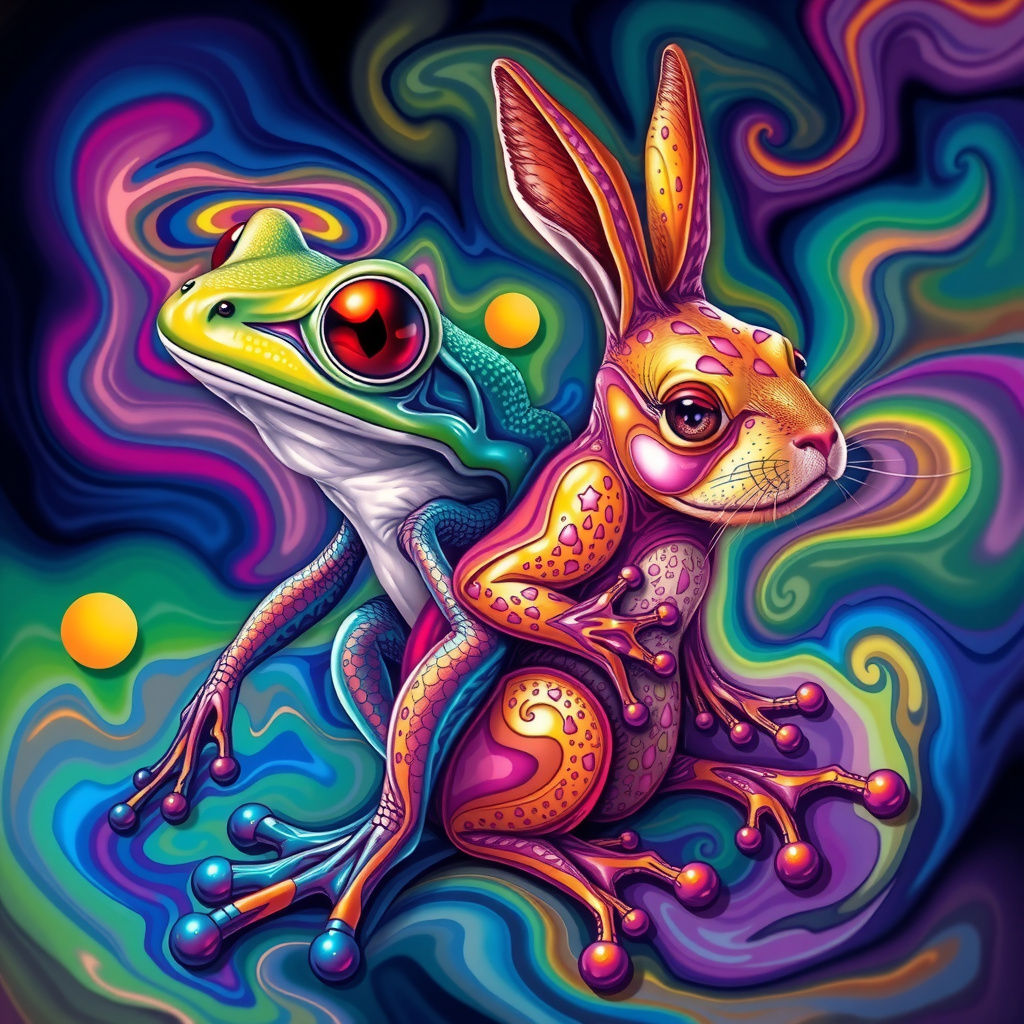 Psychedelic Fusion of Frog and Rabbit in Dreamlike Harmony