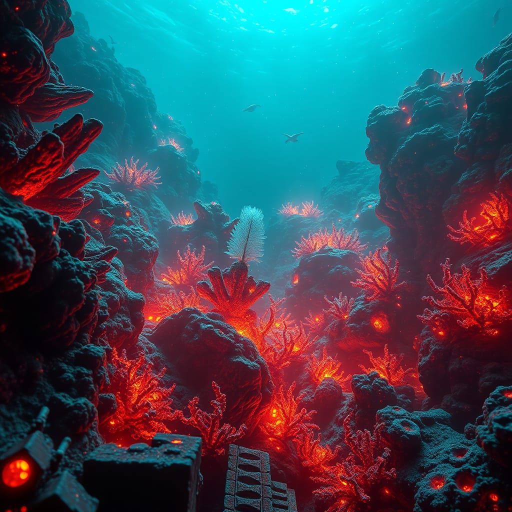 Prismatic Coral Reef of Glowing Light and Runes