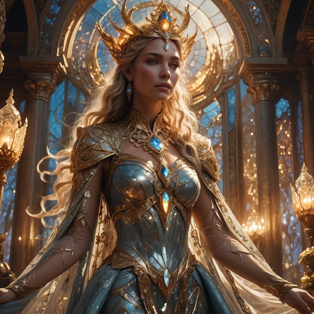 Luminous Anthropomorphic Goddess in Glass Exterior