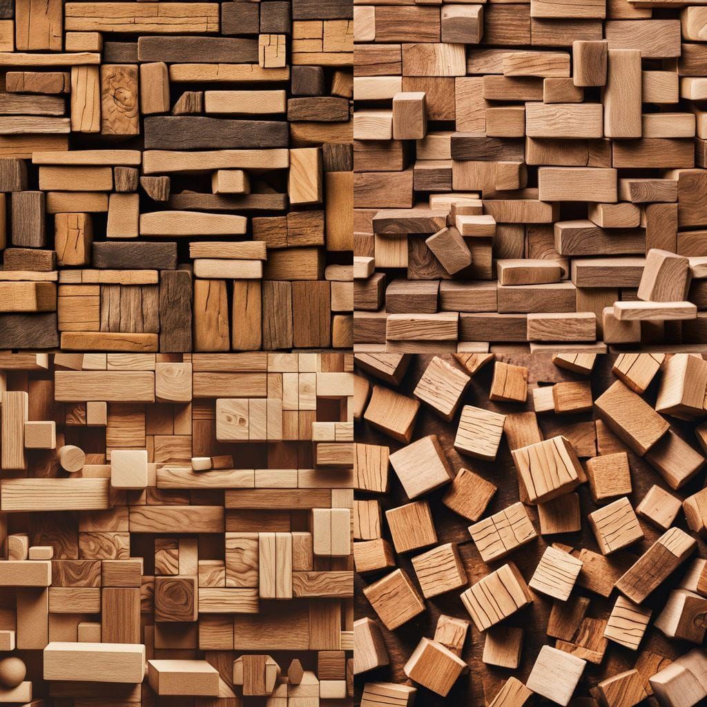 Natural Wood Creations: Textured Wooden Blocks and Sticks