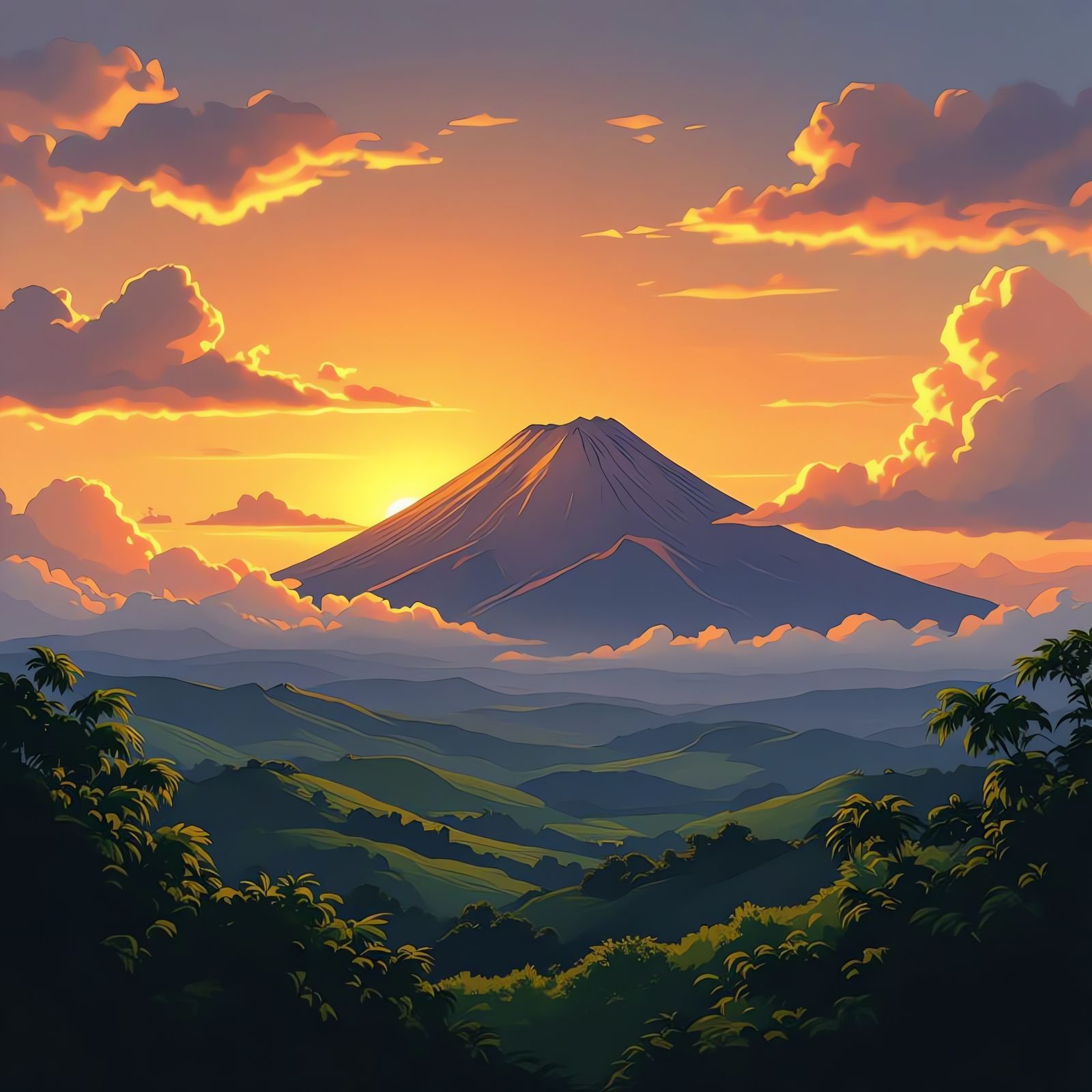 Mount Mayon Sunset: A Dreamy Landscape Painting