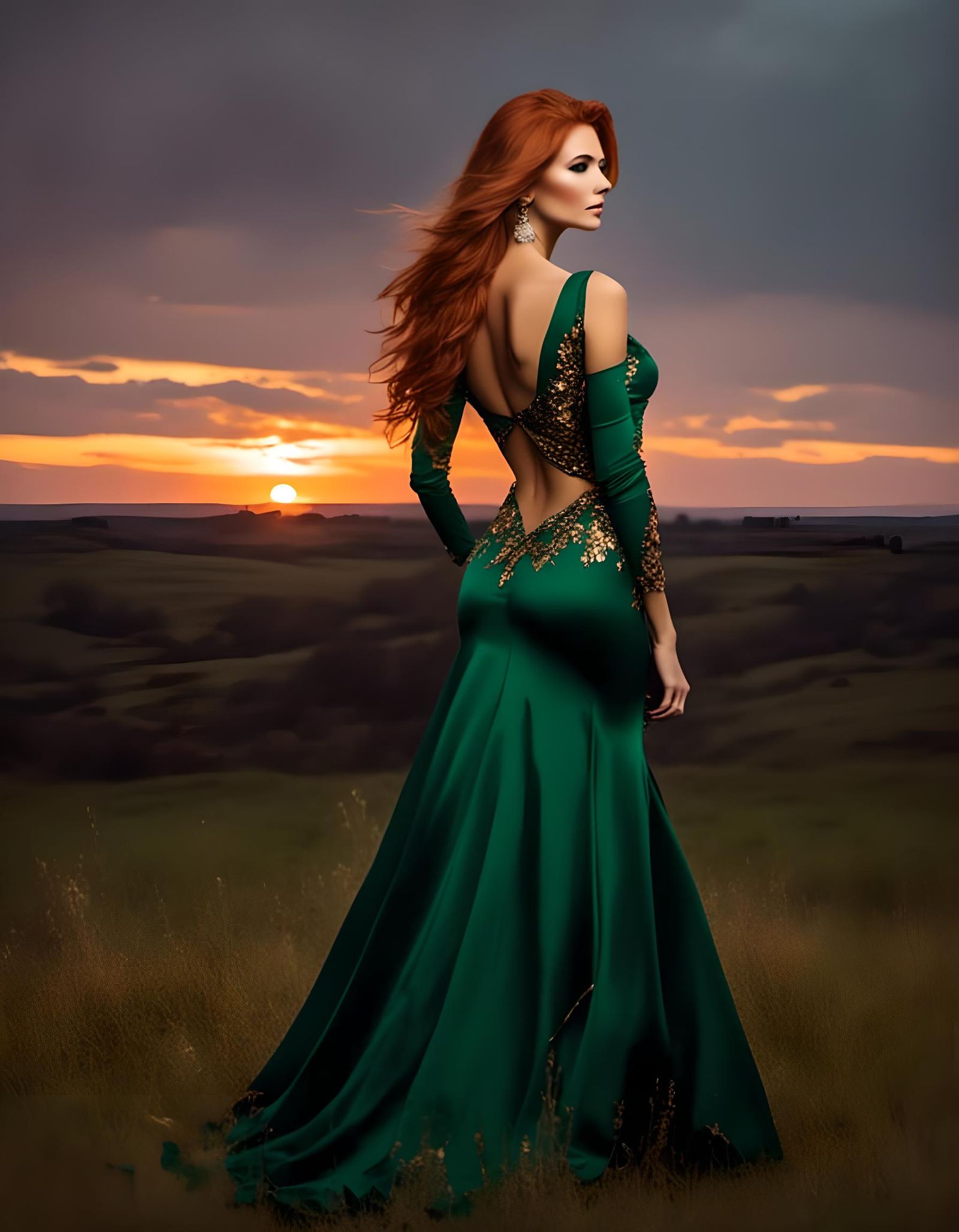 Fantasy Portrait of a Ginger Woman at Sunset