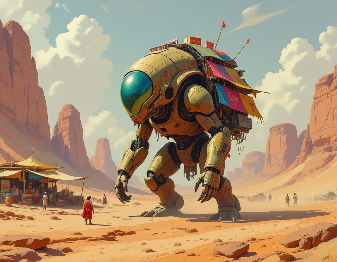 Alien Marketplace on a Lumbering Creature