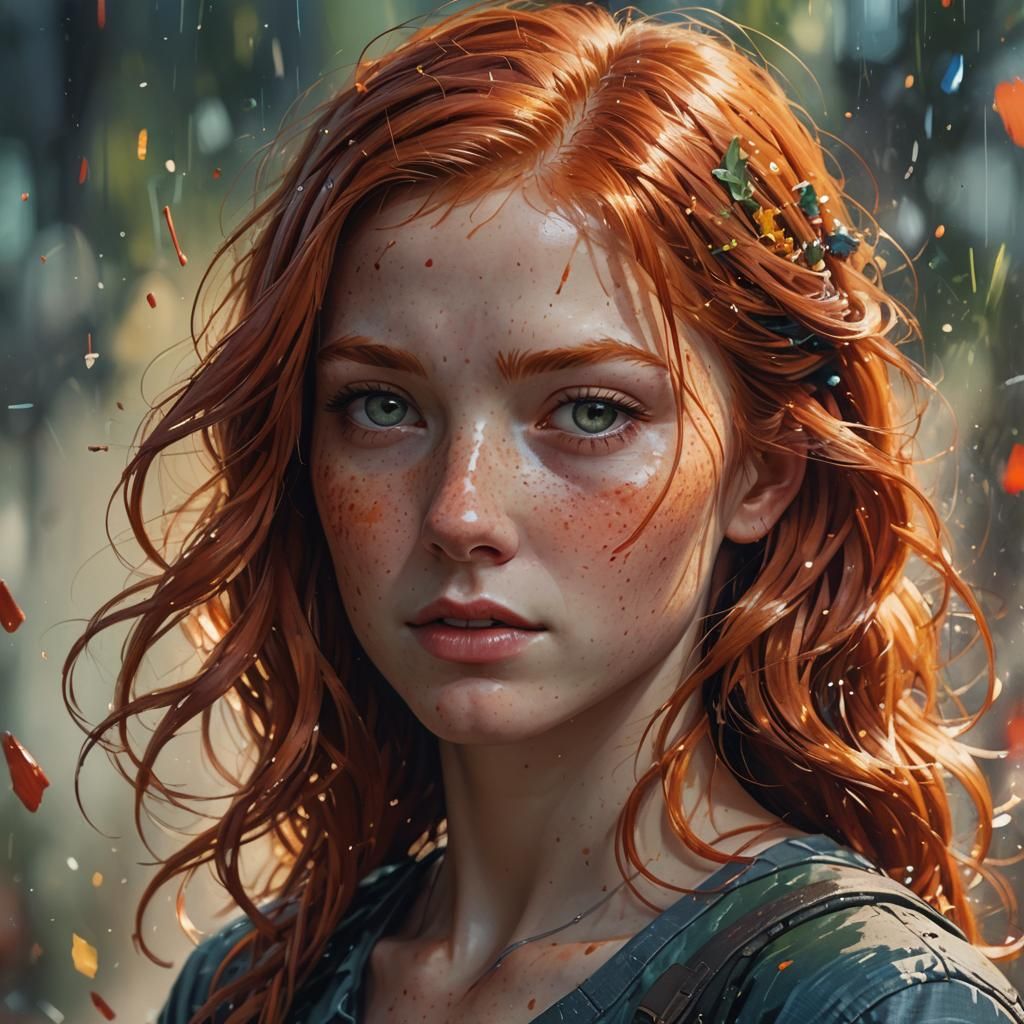 Hyperrealistic Redhead Portrait with Colorful Background