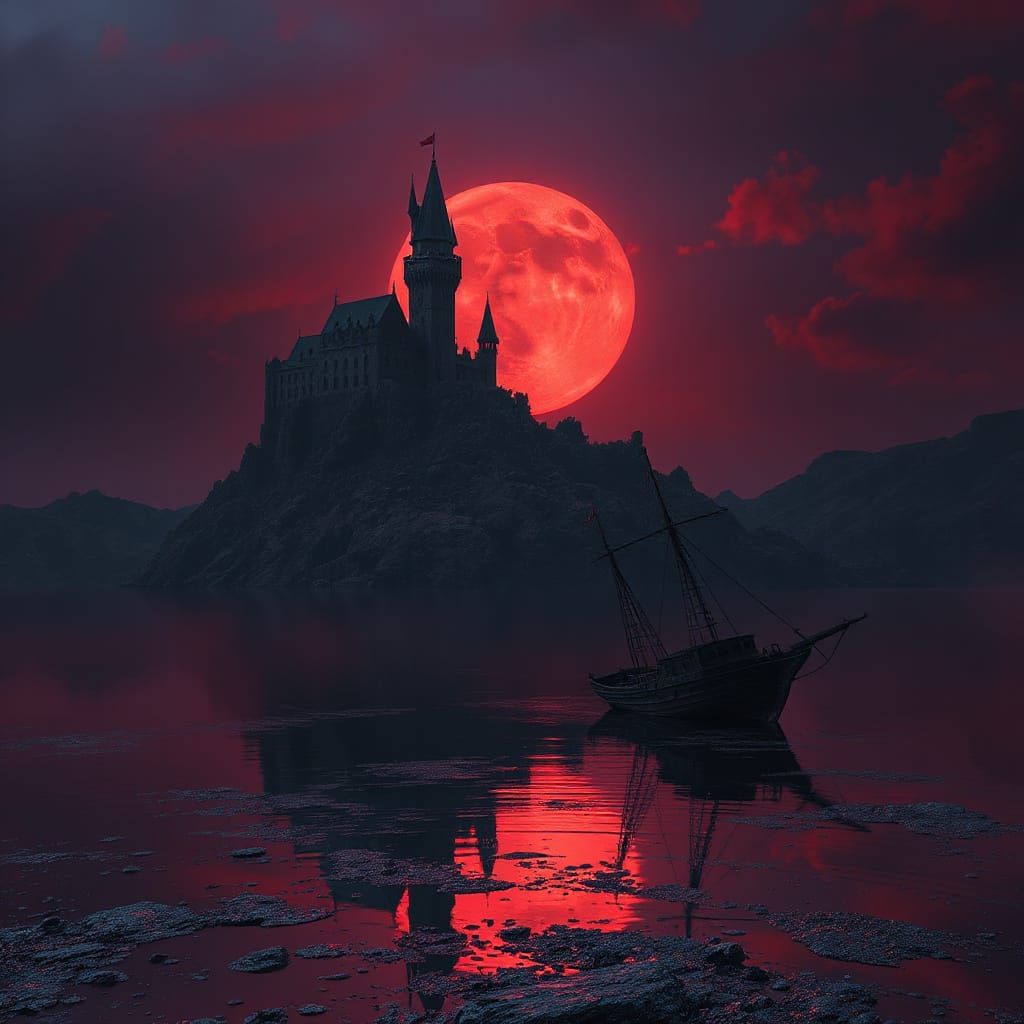 Gothic Bloodmoon Castle and Pirate Ship at Crimson Lake