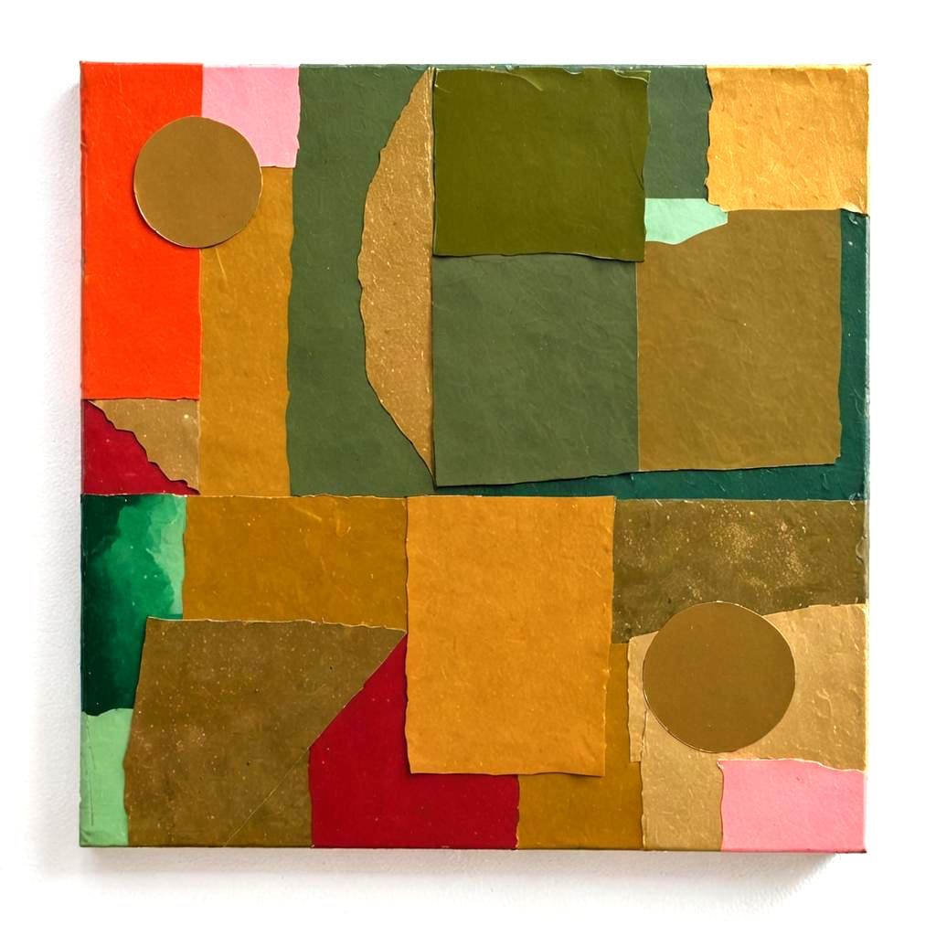 Abstract Collage of Painted Papers with Gallery Lighting