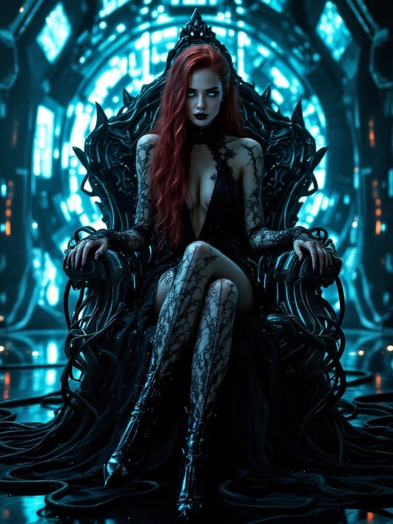 Cyberpunk Goddess on Twisted Throne