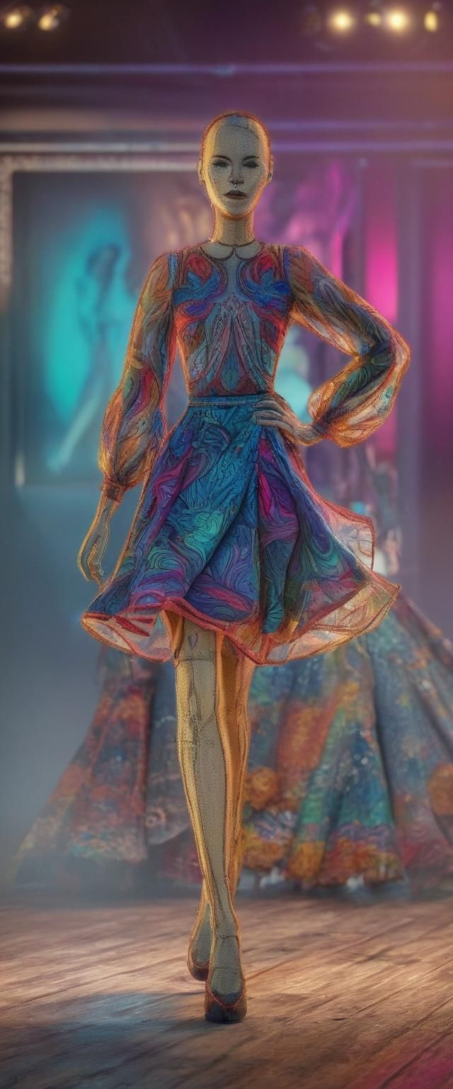 Fashion Mannequin on Catwalk in Sketch Art Style