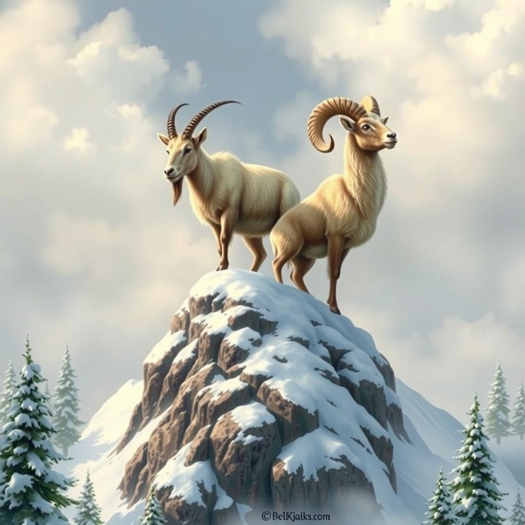 Mountain Goat and Ram in Winter Wonderland