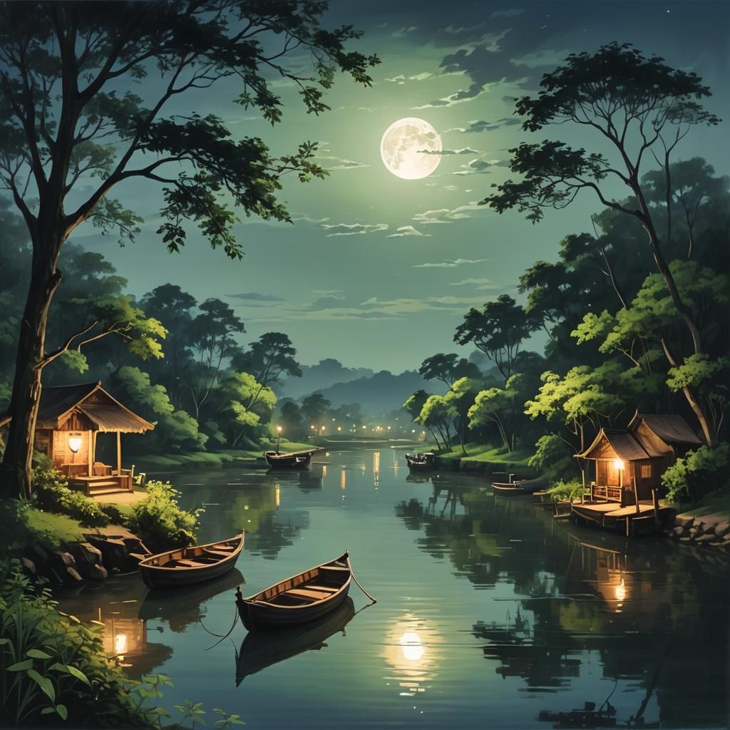 Moonlit River Serenity at Night