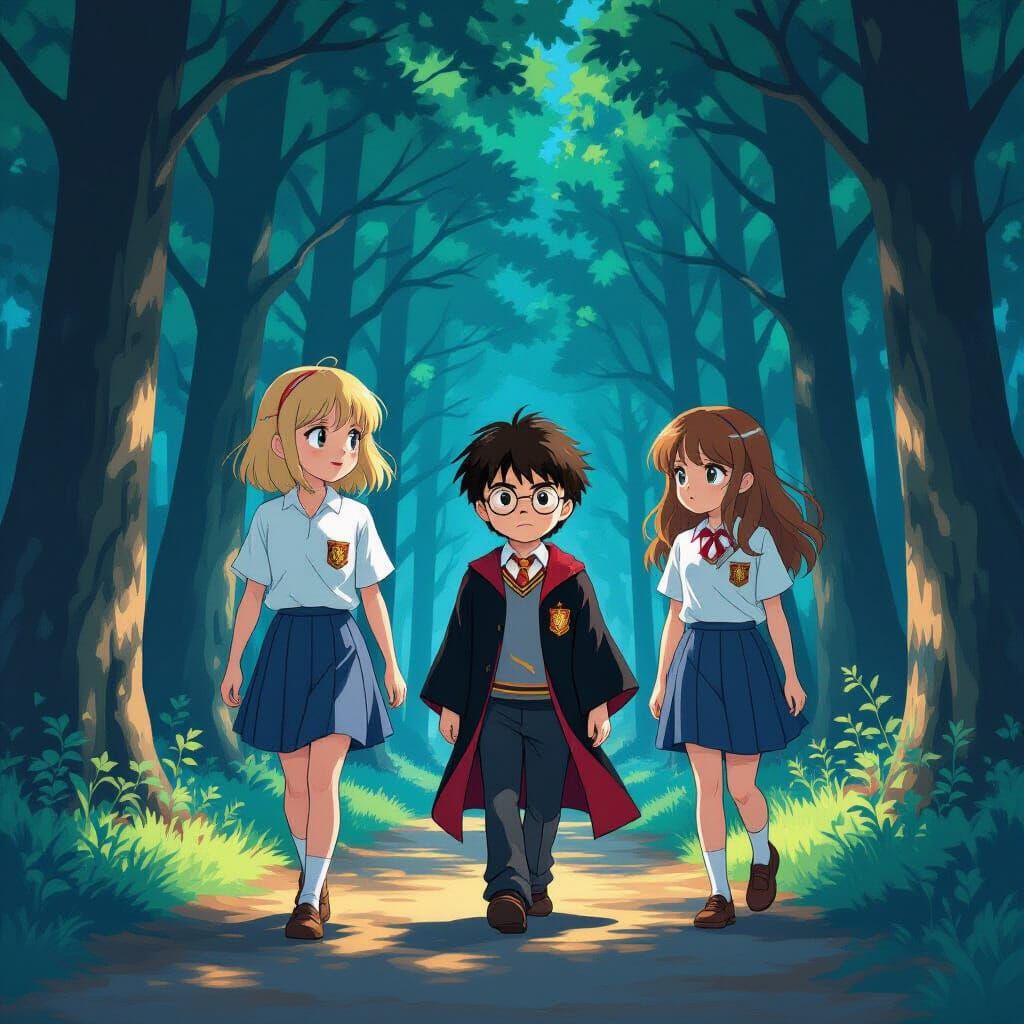 Girls Encounter Harry Potter in Shinkai-Inspired Forest