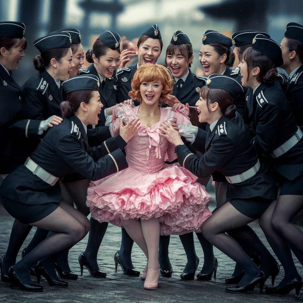 Japanese Military Women in Black Uniforms and High Heels