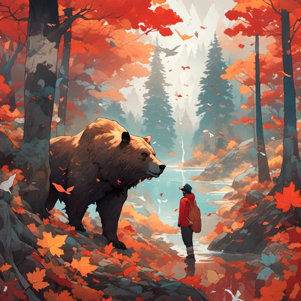 Double Exposure: Great Bear Spirit in Maple Forest