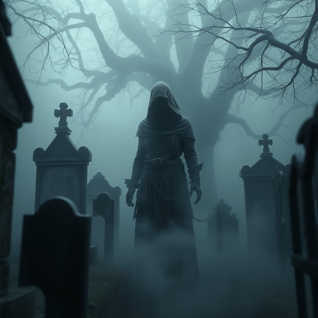 Ethereal Spectral Figure in Victorian Cemetery
