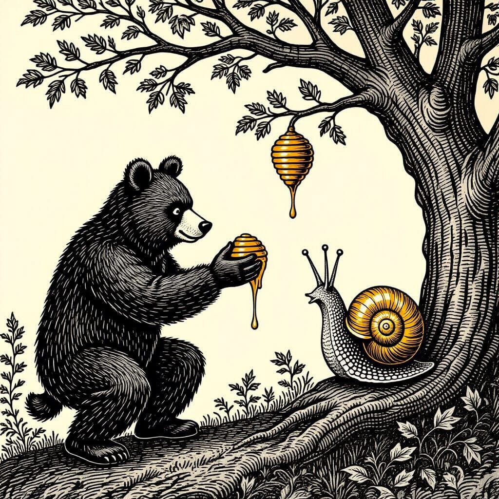Bear Man and Snail Seek Honey, Doré Style