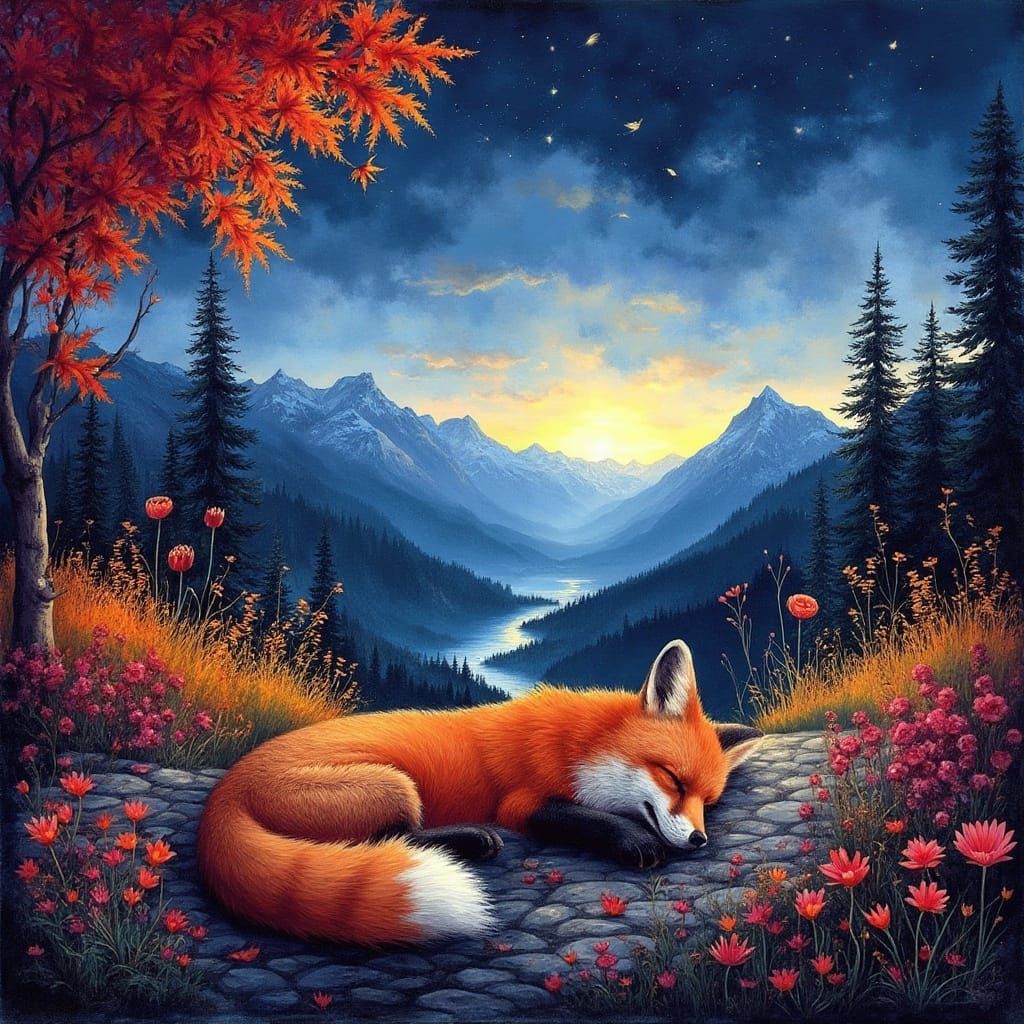 Surrealistic Hyper-Realistic Fox Dreams in Autumnal Switzerl...