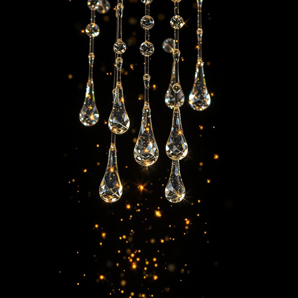 Glistening Teardrop Diamonds Fall from the Sky in Golden Haz...