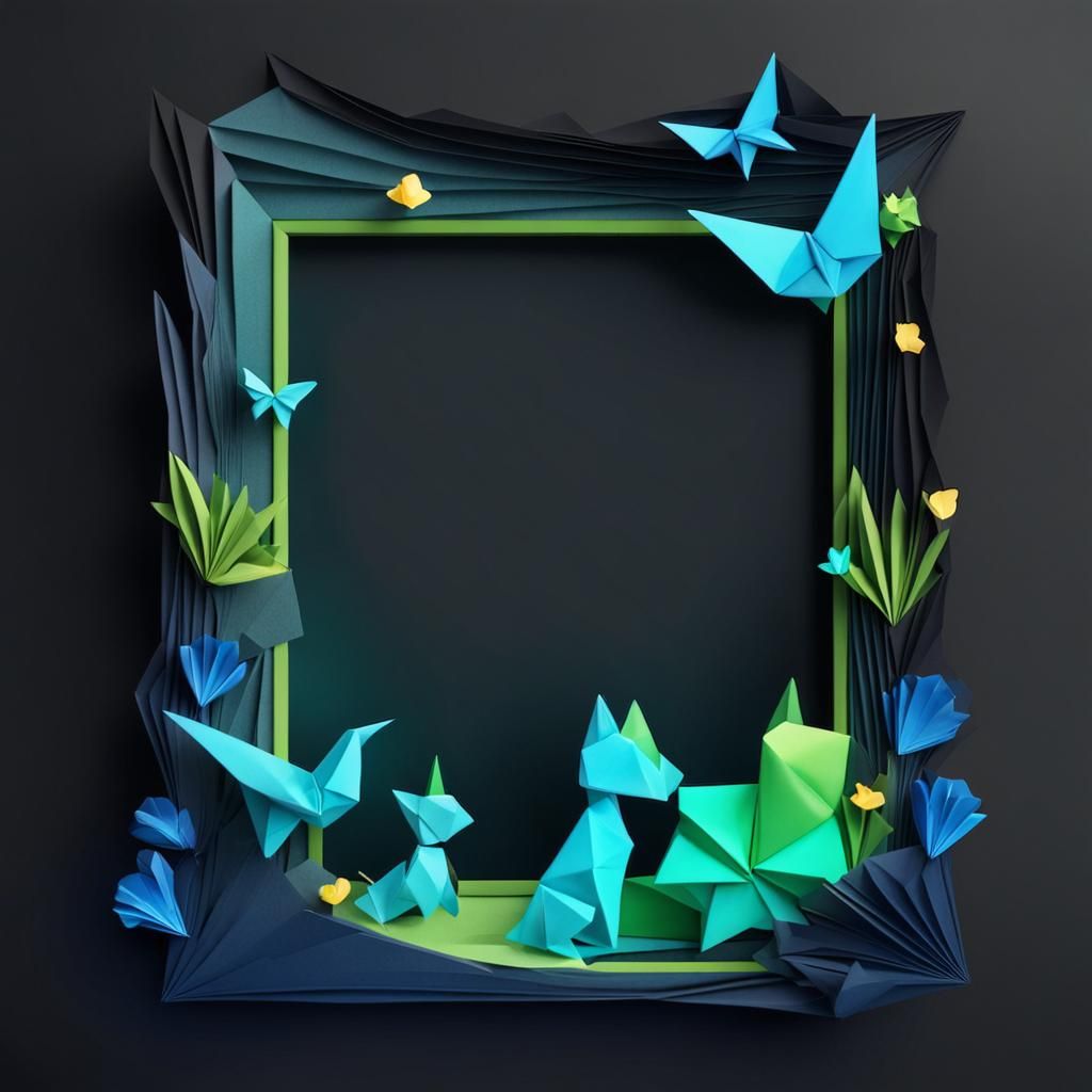 Fantasy Photo Frame with Neon Watermark in Origami Style