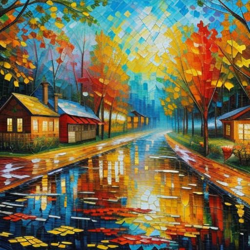 Vibrant Mosaic Patchwork in Expressionist Oil Painting Style