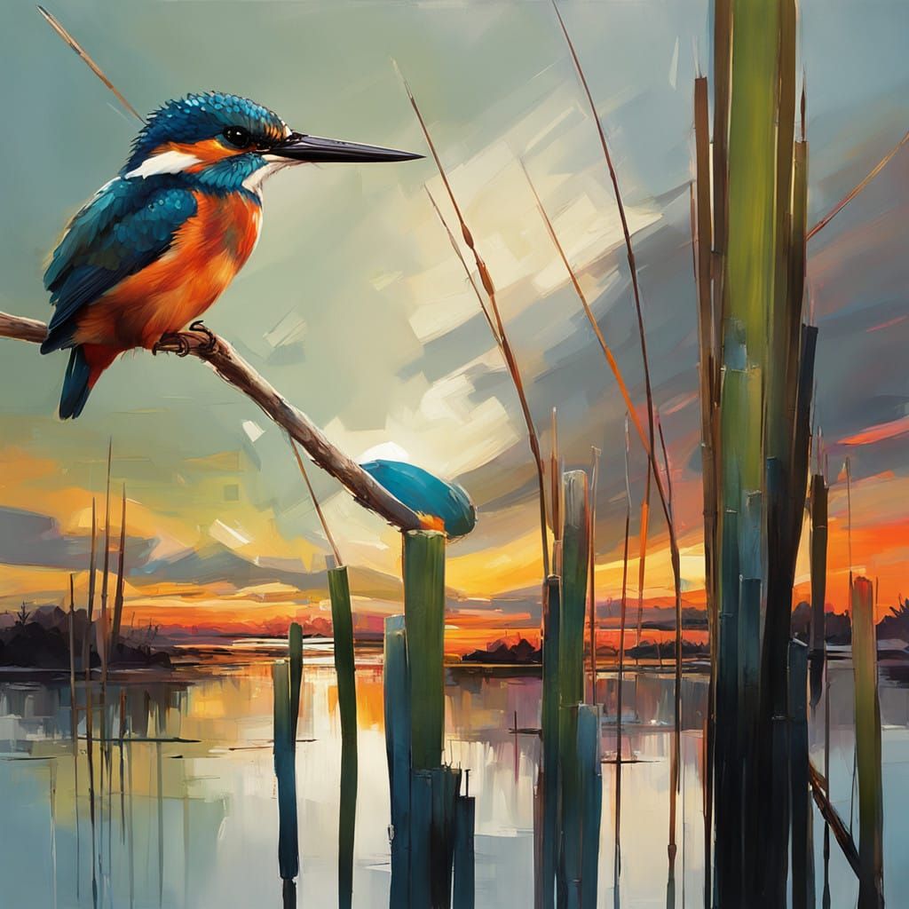 Vibrant Kingfisher Close Up in Sunset Glow