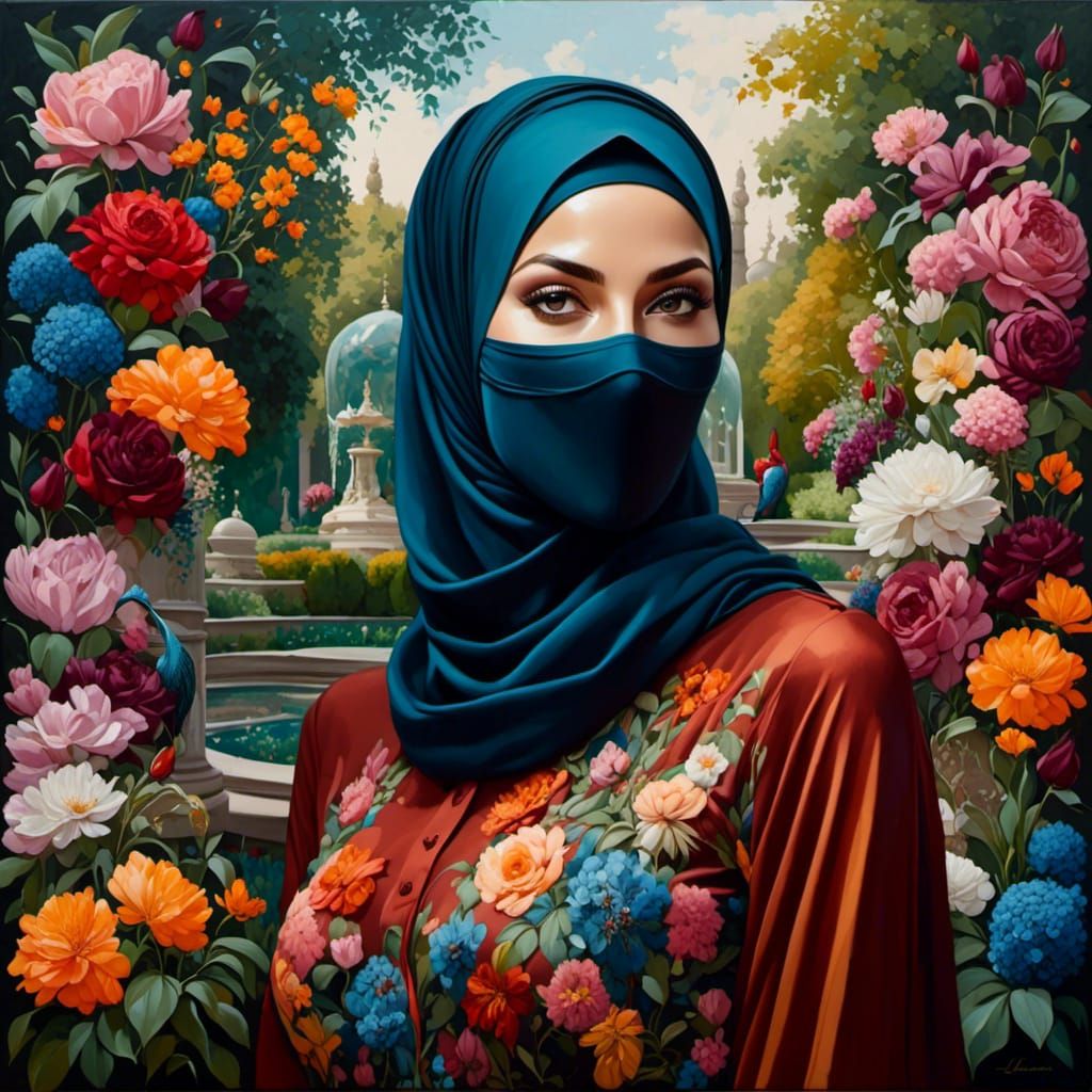 Woman in Hijab Portrait in Oil Painting Style