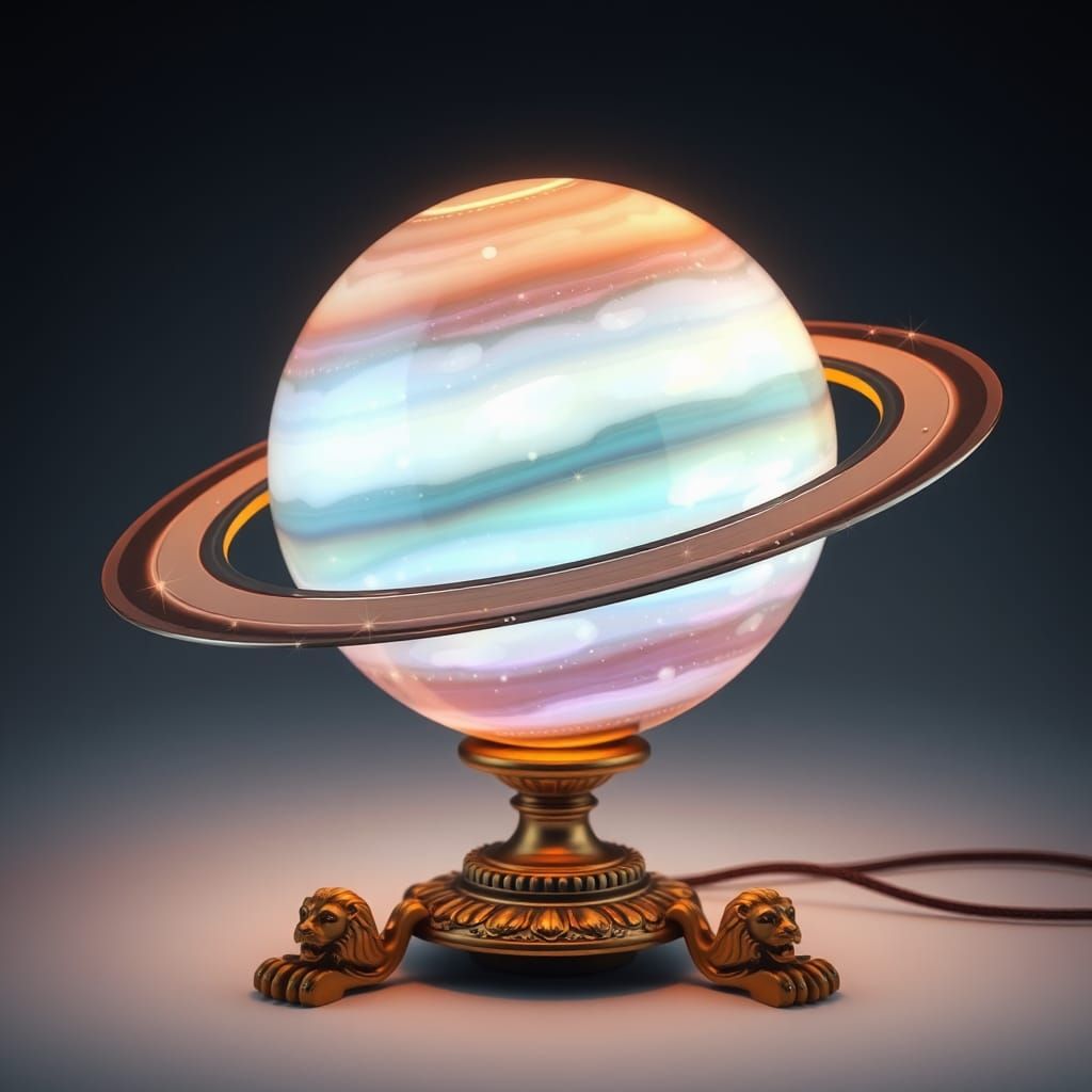 Saturn Lamp with Aurora and Celestial Details