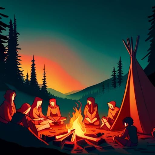 Campfire Scene in Anime Art Style