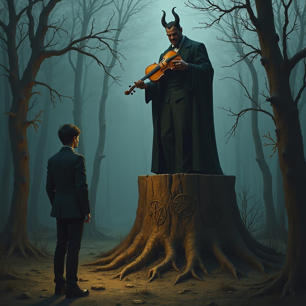 Devil's Fiddle in Appalachian Forest, Beksiński Style